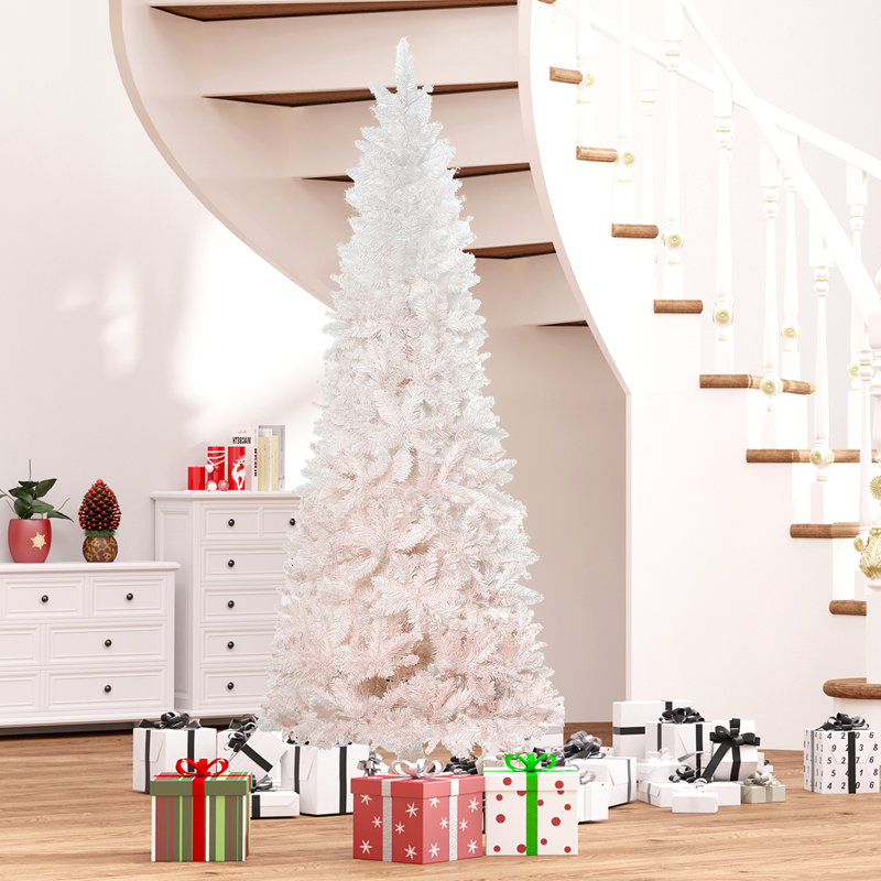 Sapin de Noël artificiel 7 'avec lumières réalistes et base en acier 7', H 6,9 pi