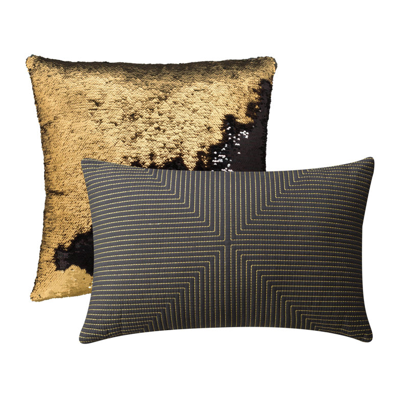 Ensemble d'édredon réversible en microfibre noir Cunningham, Édredon simple et 1 taie décorative