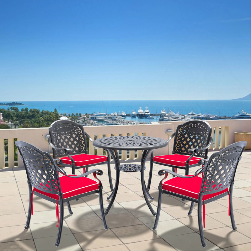 5-Piece Set Of Cast Aluminum Patio Furniture With Cushions, 4