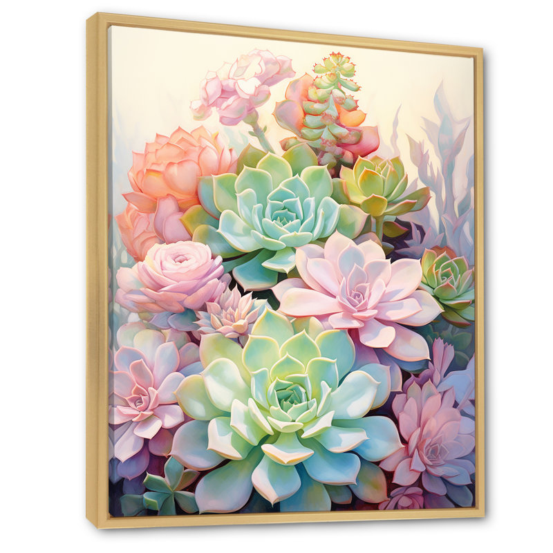 «Daerion Green Pink Succulents Succulent Serenade», reproduction sur toile, H 32 po x l 16 po x P 1 po, Cadre flottant érable