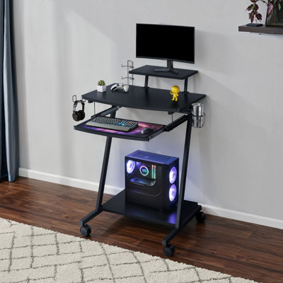 Hampsen Gaming Desk With Casters, Black