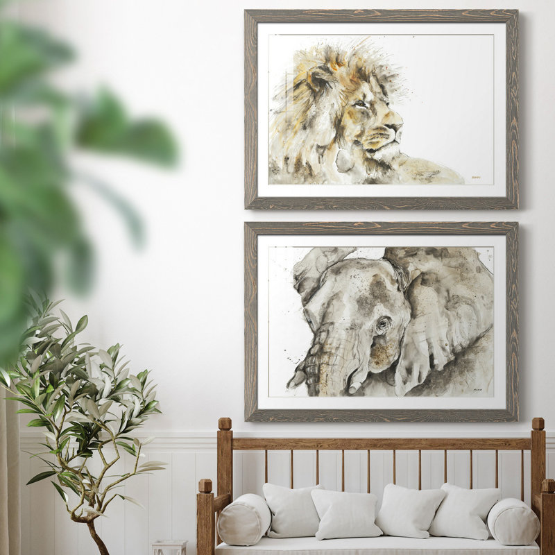 " Savannah I " 2 - Pieces, Grey Paper, 27.5" H x 37.5" W x 1" D, White