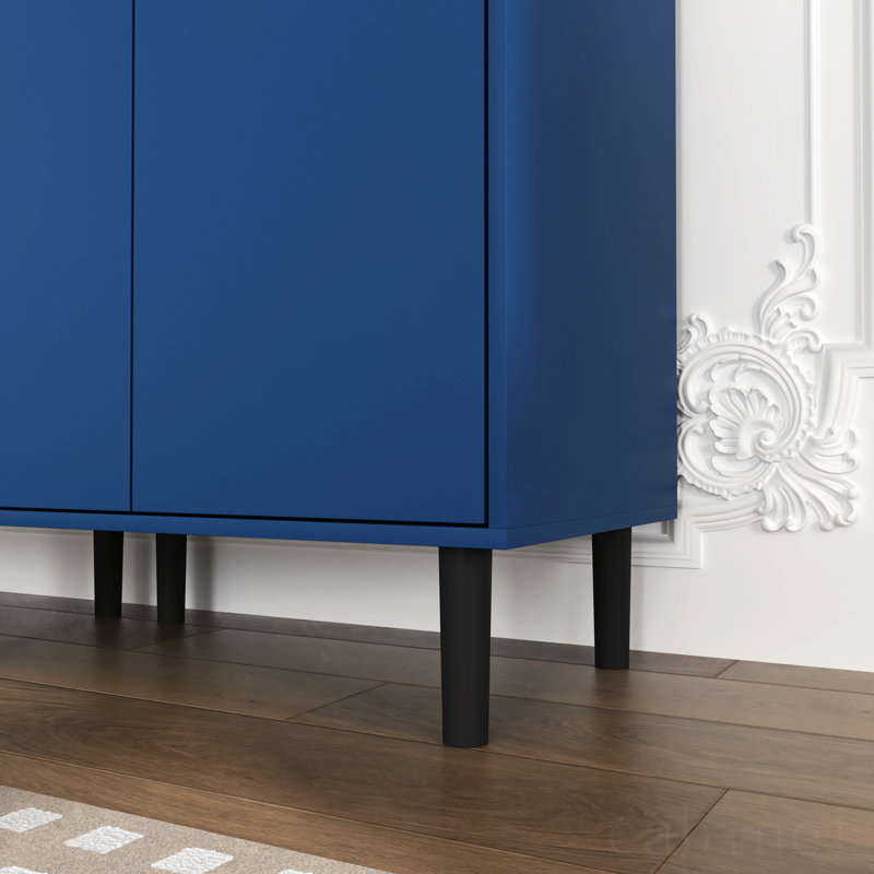 Tall Blue Lockable Bathroom Storage Cabinet with Glass Doors