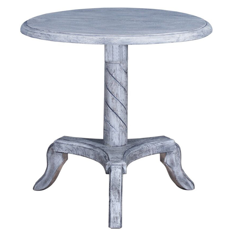Solid Wood Pedestal End Table, Grey
