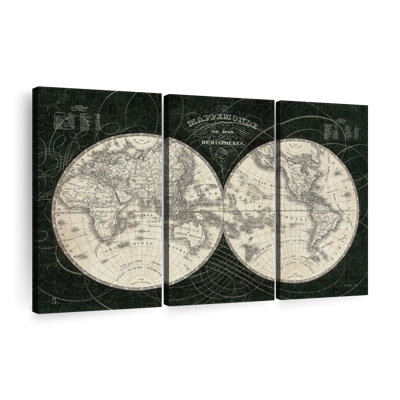 " French World Map Black And White "