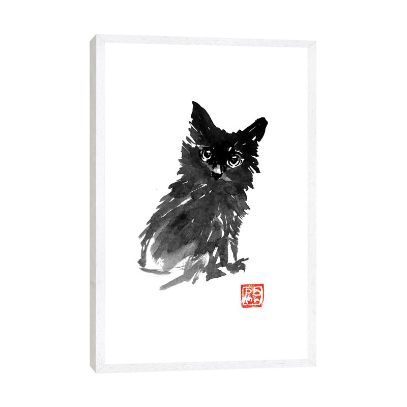 Little Black Cat by Péchane - Print on Canvas, White Framed, 101.6 cm H x 66.04 cm W