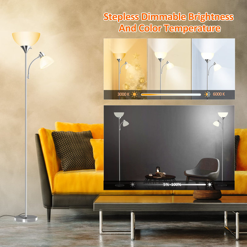Lampe sur pied 70 po pour salon, Nickel