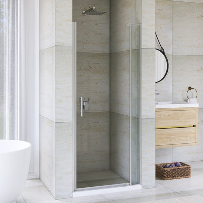 Porte de douche pivotante en aluminium semi-sans cadre de l 28 à 32 po x H 72 po avec système de fermeture magnétique à finition nickel brossé
