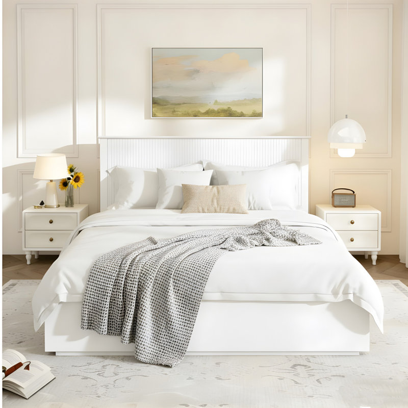Cadre de lit contemporain et élégant, Blanc, Grand lit
