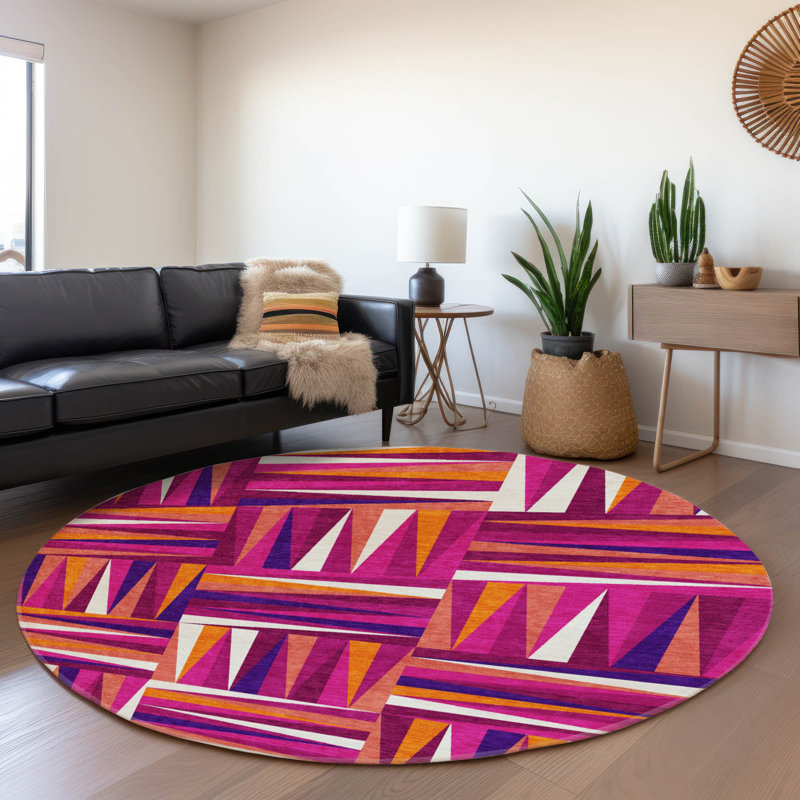 Premium Machine Washable Collett AMF1012 Squares Rug, Round 8'