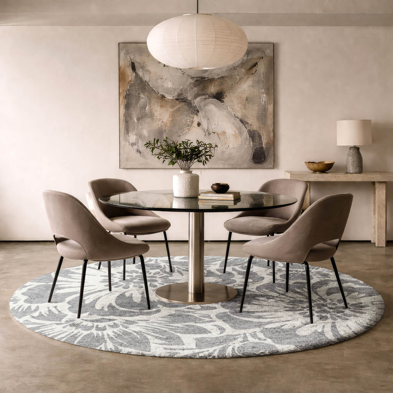 Premium Machine Washable Dream Shag ADS551 Floral Rug, Gray, 8' Round