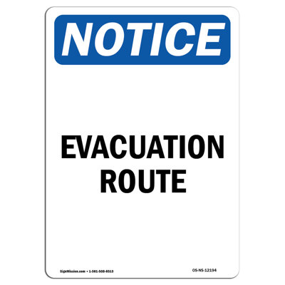 Evacuation Route Aluminum Sign 12 x 18