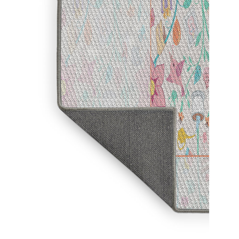 Tapis beige/vert/rose tissé à la machine, Rectangle 7 pi x 10 pi