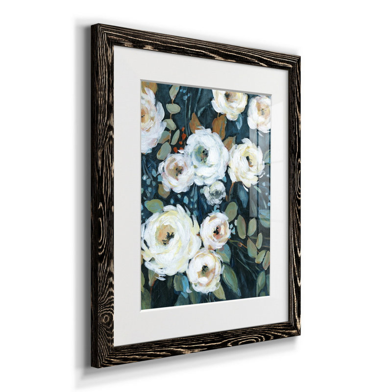 Douces pivoines I - Peinture encadrée sur papier, H 20 po x l 17 po x P 1,5 po, Noir