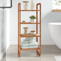 Lamar 17.75 W x 39.5 H x 13 D Solid Wood Free-Standing Bathroom Shelves Dotted Line Color: White