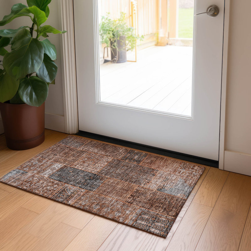 Mohssen Washable Patchwork Indoor / Outdoor Rug, Rectangle 1'8" x 2'6"