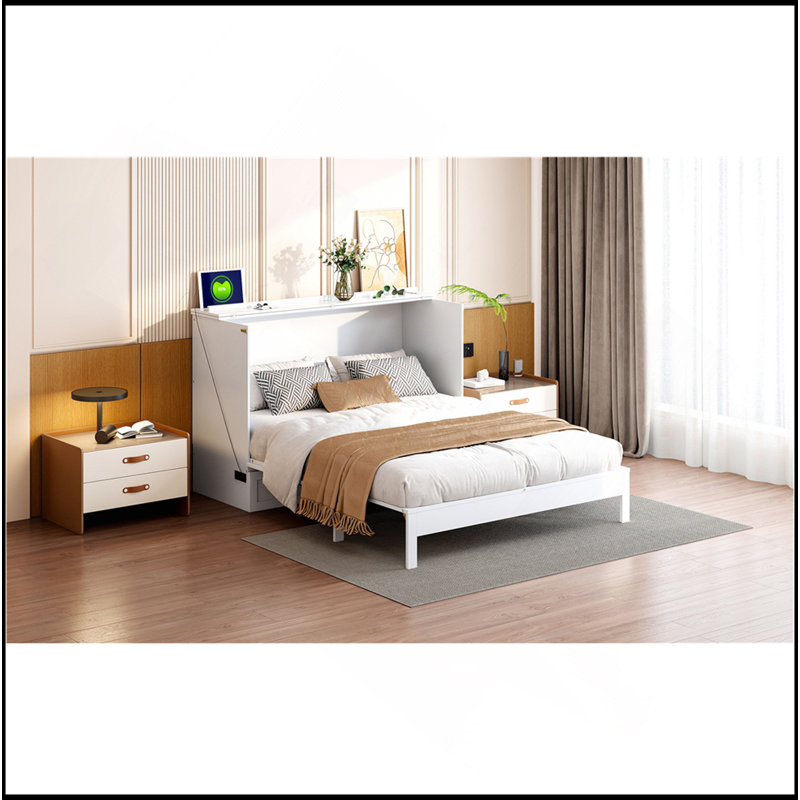 Lit escamotable avec grands tiroirs Murphy, Lit double, Blanc