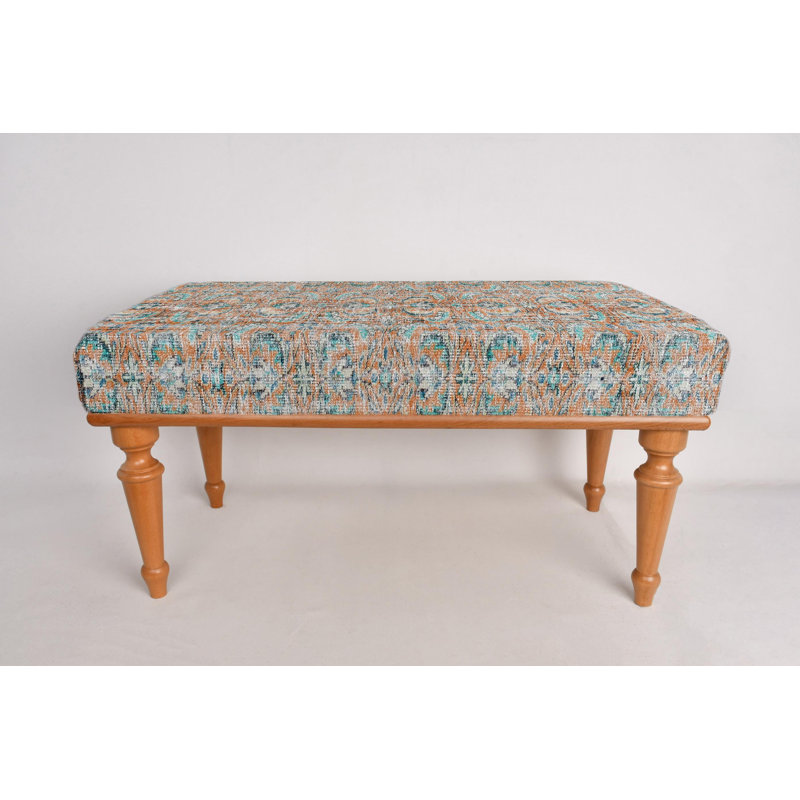 Cotton Upholstered Bench, Natural, 45cm H x 90cm W x 45cm D