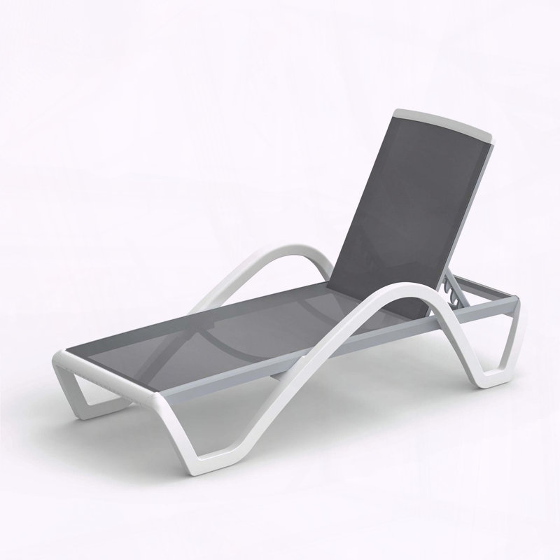 Chaise longue simple en aluminium avec dossier à 5 positions et accoudoirs, Gray