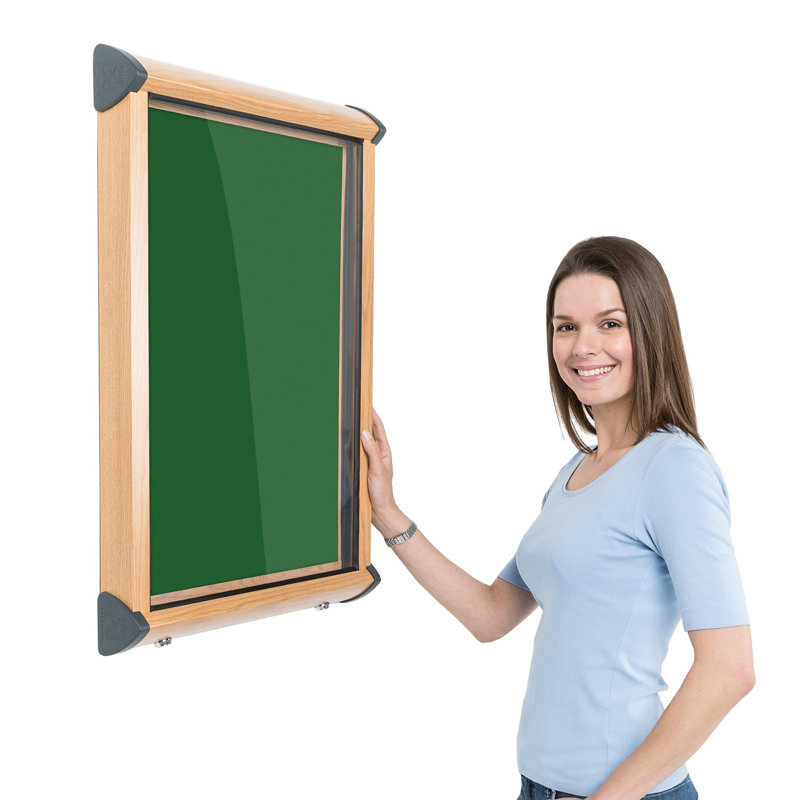 Shield Wood Effect Exterior Showcases Wall Mounted Bulletin Board, 57.5cm H x 71.2cm W, Emerald