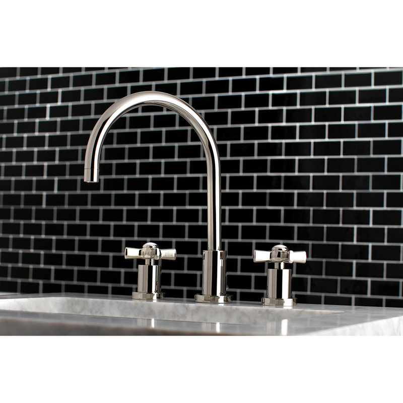 Kingston Brass Millennium Two-Handle 3-Hole Deck Mount Widespread Bathroom Faucet with Brass Pop-Up Drain