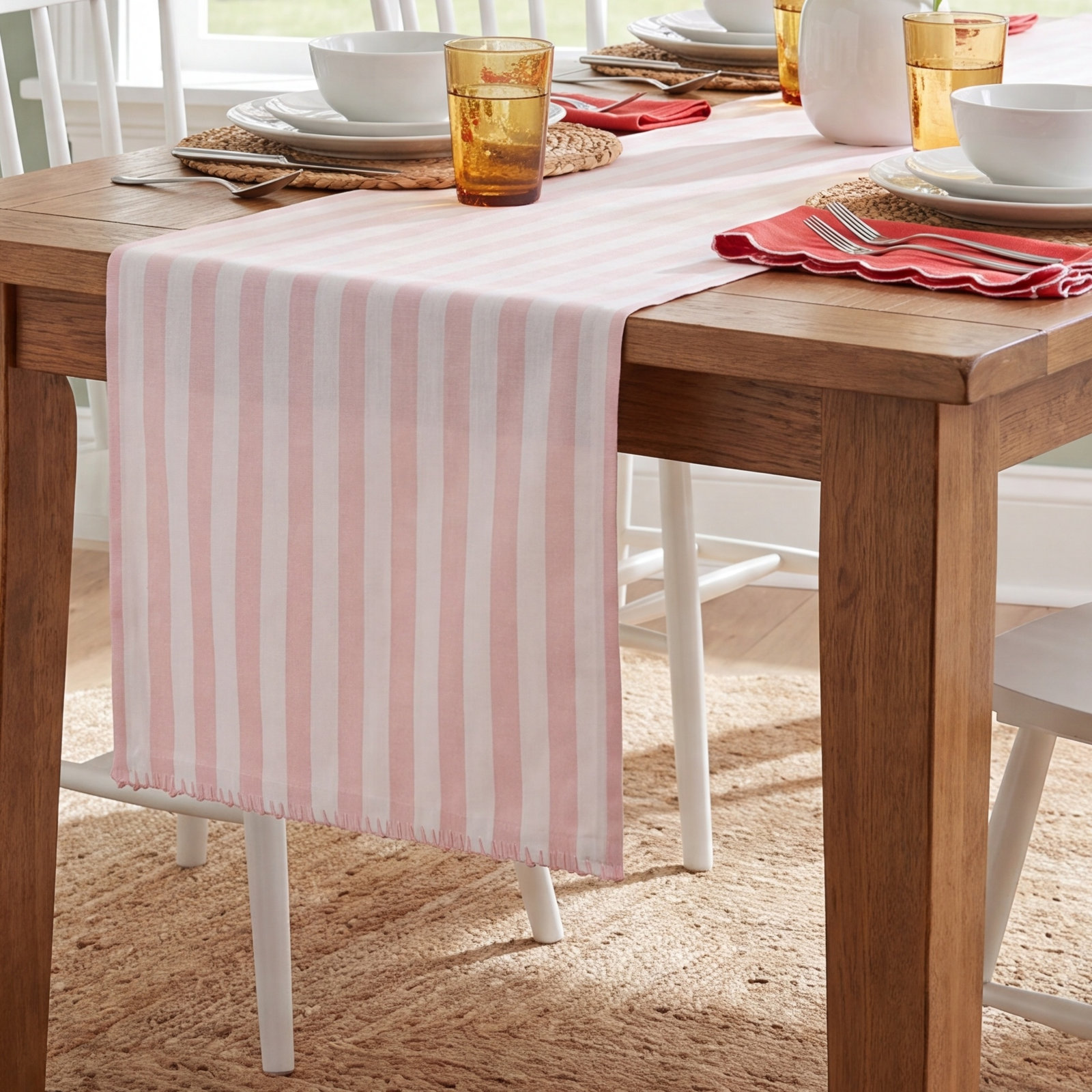 Oxford Striped Table Runnner, Pink