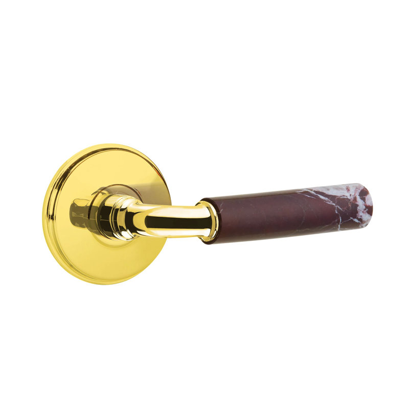 Emtek Select Passage Leverset w/ Watford Rosette & R-Bar Stem, Rosso Levanto Marble Lever (CF), Laiton non laqué