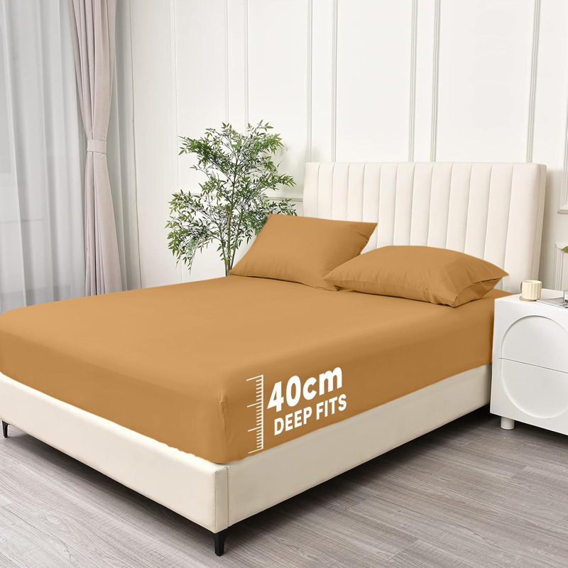 Super Soft Extra Deep Pocket Microfiber Brushed Fitted Sheet, Ochre, Super King (6')