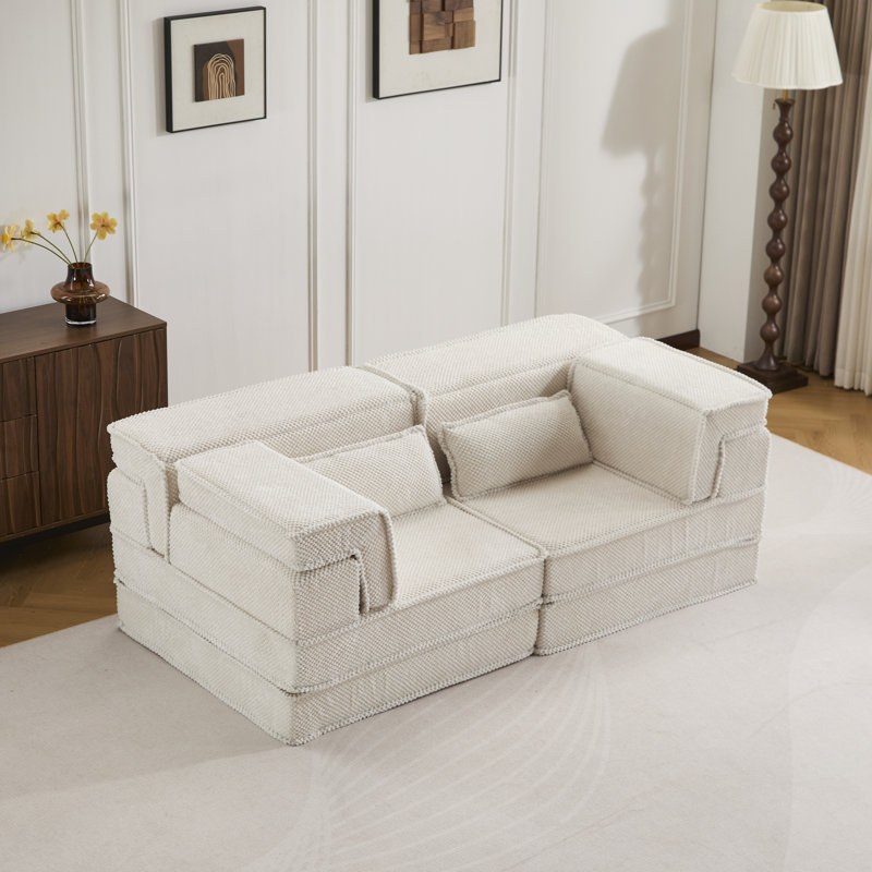 Canapé modulaire Diy Boneless, Tissu blanc, H 26,13 po x l 39,4 po x P 76,68 po