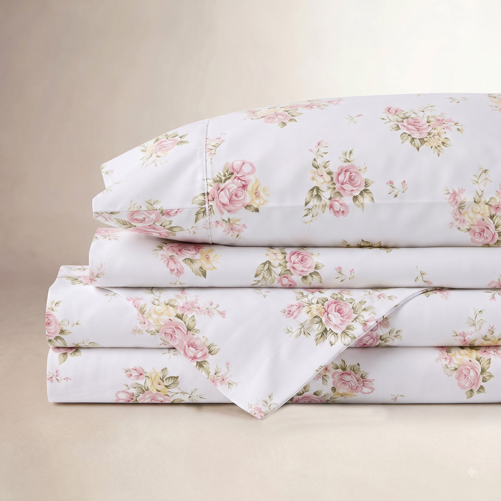 Cotton Sheet Set, Queen Sheet Set + Fitted Sheet + 2 Pillowcases