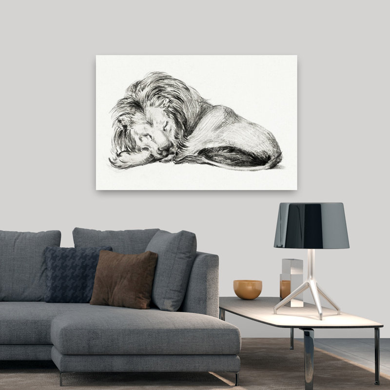 Lion couché, rétro, rétro, art mural, H 48 po x l 32 po