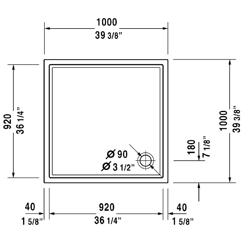 Starck Slimline 39" x 39" Shower Base