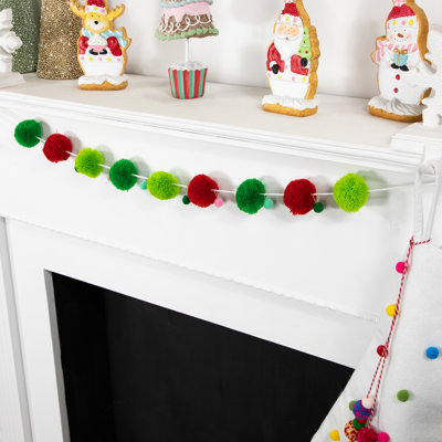 Guirlande de Noël Pom Pom - 4 pi x 2 po - vert et rouge - non éclairé