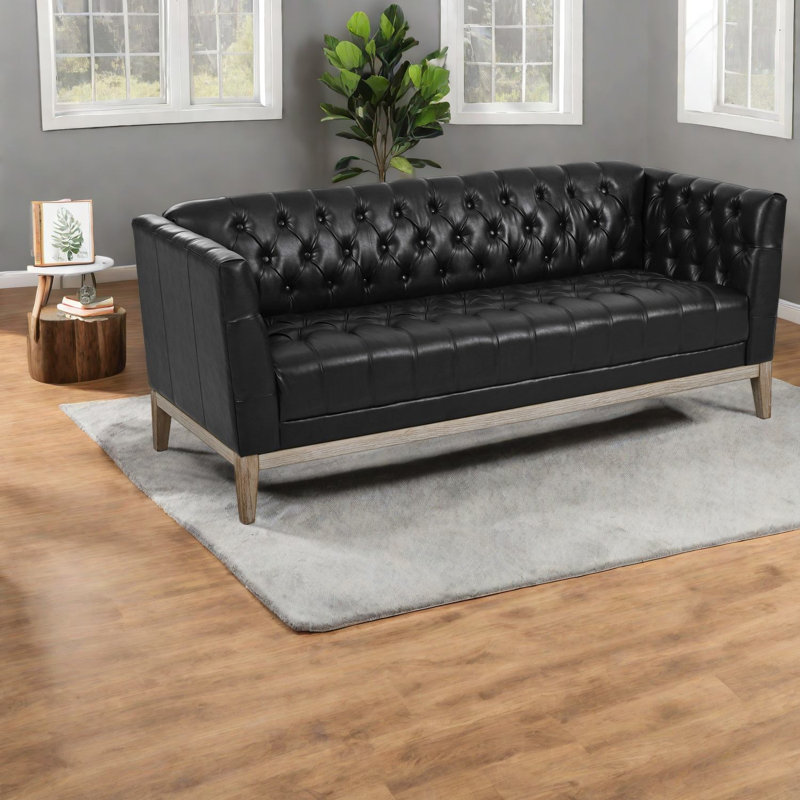 Canapé spacieux de 200 cm en similicuir, capitonné moderne, pour salon., Black