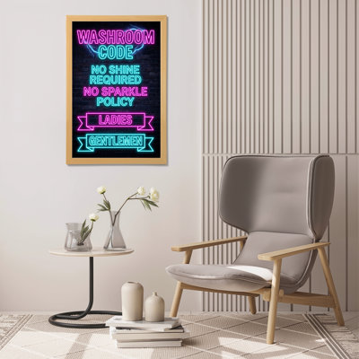 «Neon Washroom Code Sign», ensemble de 1 reproduction d'art sur toile tendue