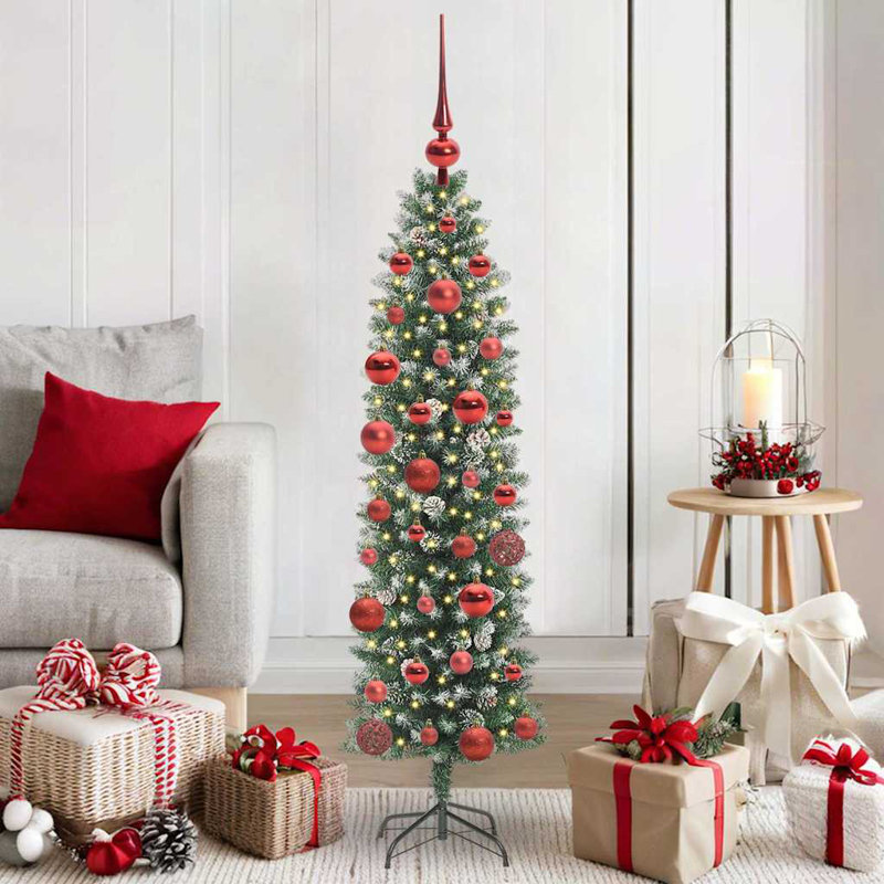 Artificial Slim Christmas Tree, 4.92' H, Red