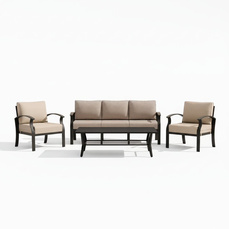 5-Person Outdoor Conversation Set Aluminum Patio Sofa With Square Coffee Table, Tan
