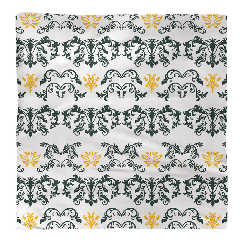 Damask Square Napkin, Dark Green/White/Gold, Polyester, 10" W x 10" L