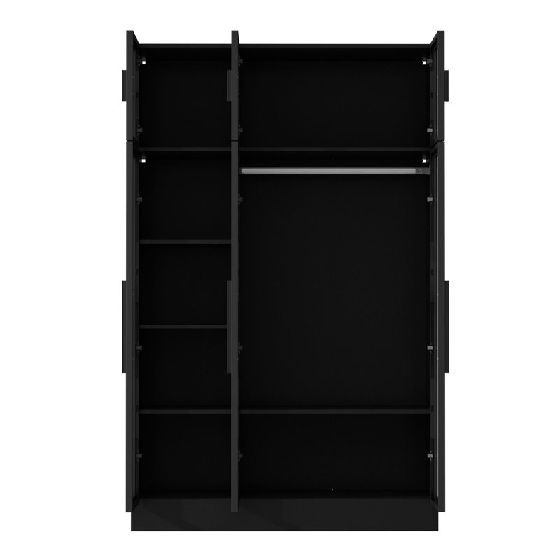 Closet System With Light And 6 Tempered Glass Door, Black