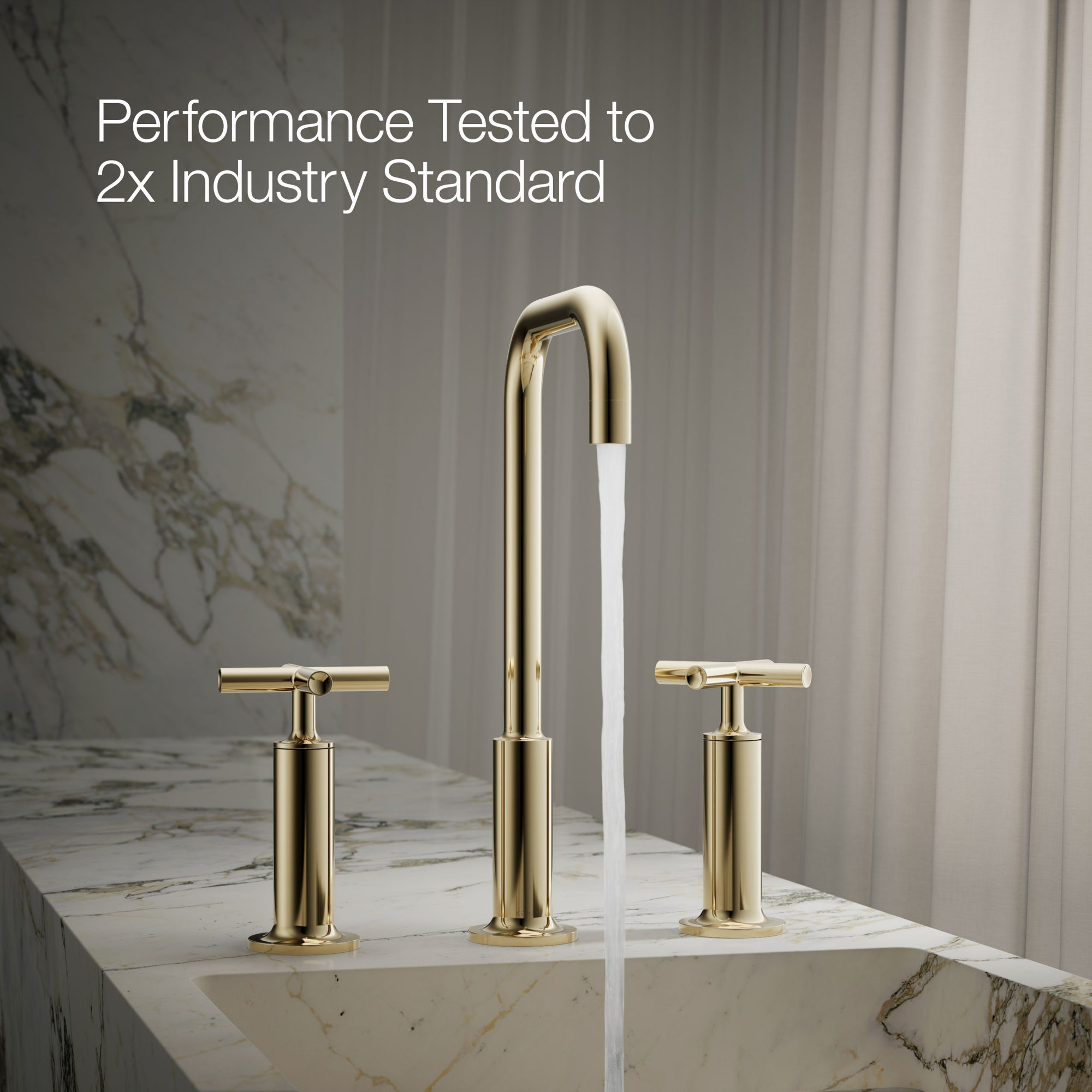 Purist Widespread Bathroom Sink Faucet with High Cross Handles and High Gooseneck Spout, Vibrant French Gold