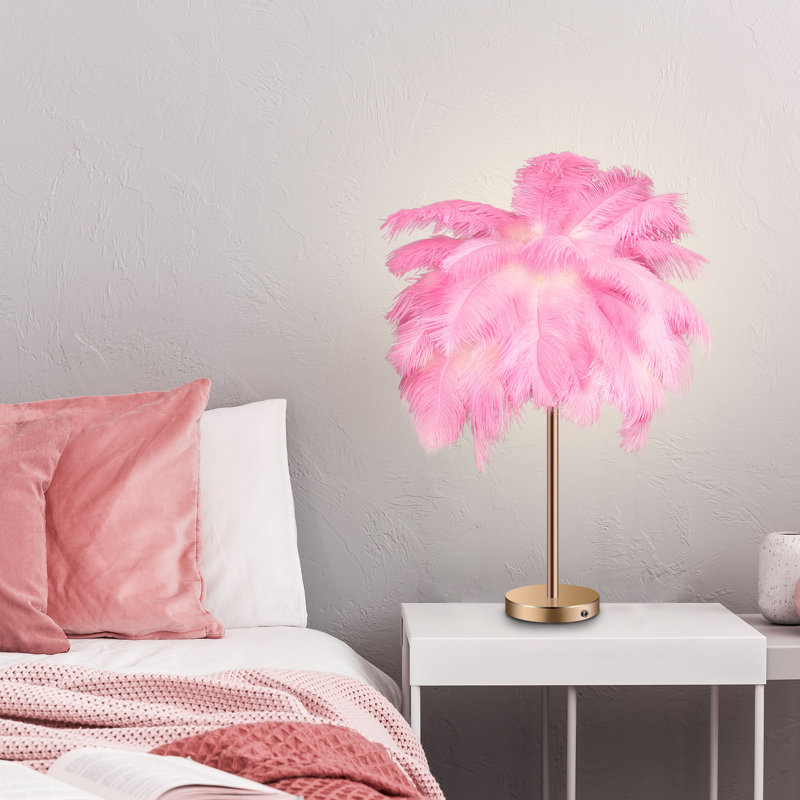 LED Feather Table Lamp With Touch Switch, Pink