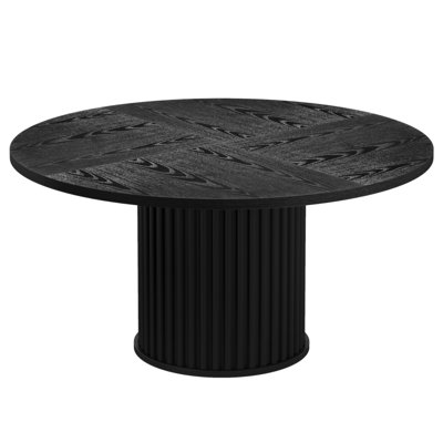 47.24" Modern Fluted Black Round Dining Table with Metal Base for 4-6 people