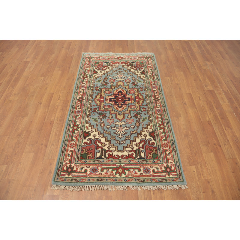 Tapis décoratif bleu clair fait à la main 3 x 5