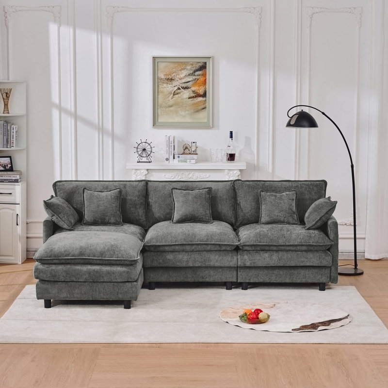 Canapé de 101,9 pouces à trois places, fabriqué en tissu cachemire, équipé d'un repose-pieds mobile, conception modulaire
