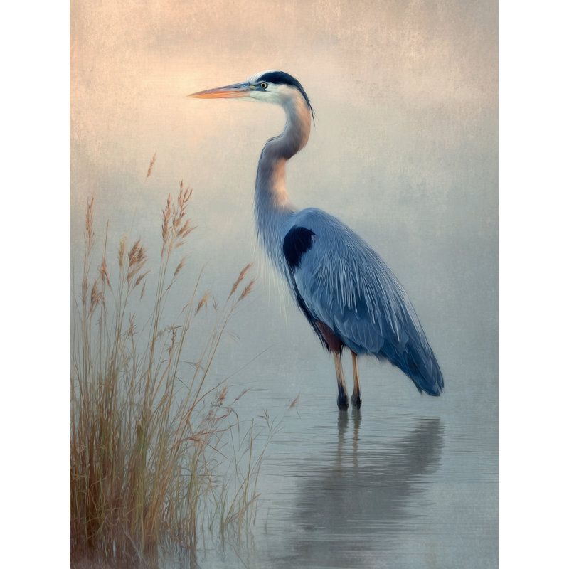 «Silver Dawn Heron», art mural sur toile tendue, H 24 po x l 16 po