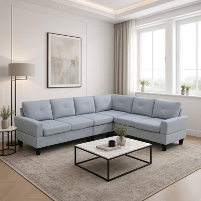 Canapé d'angle modulaire en L, 243 x 190 x 77,5 cm, lin, 4 pièces, gris, 6 places avec méridienne