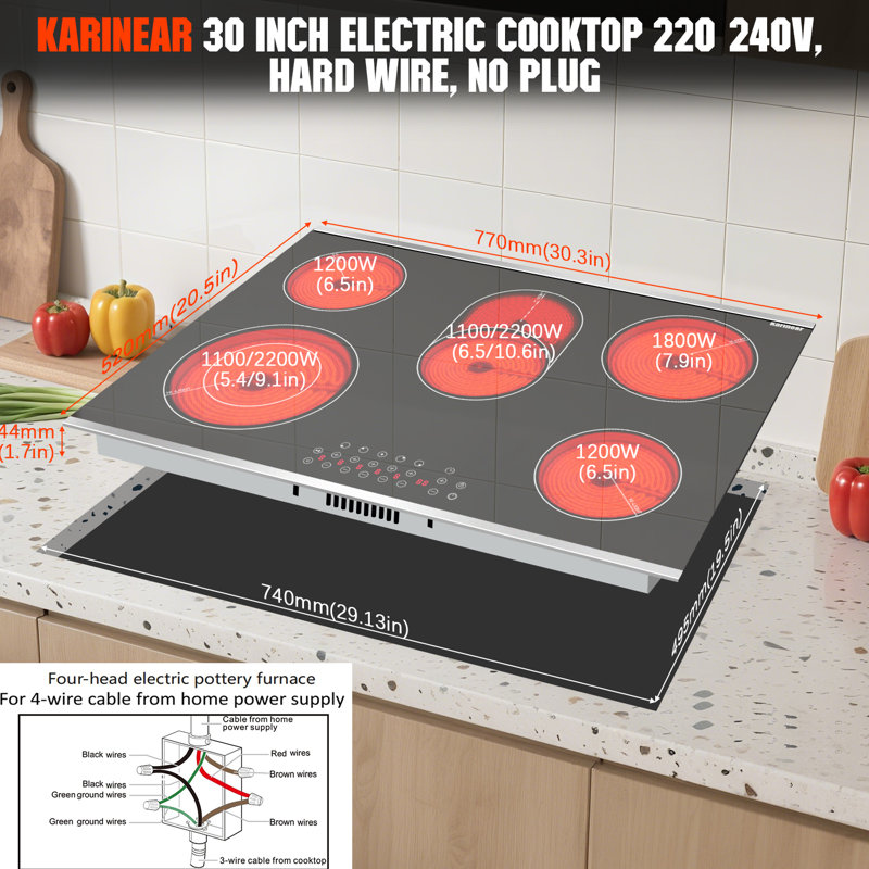 Karinear 30" Black Electric 5 Burner Cooktop