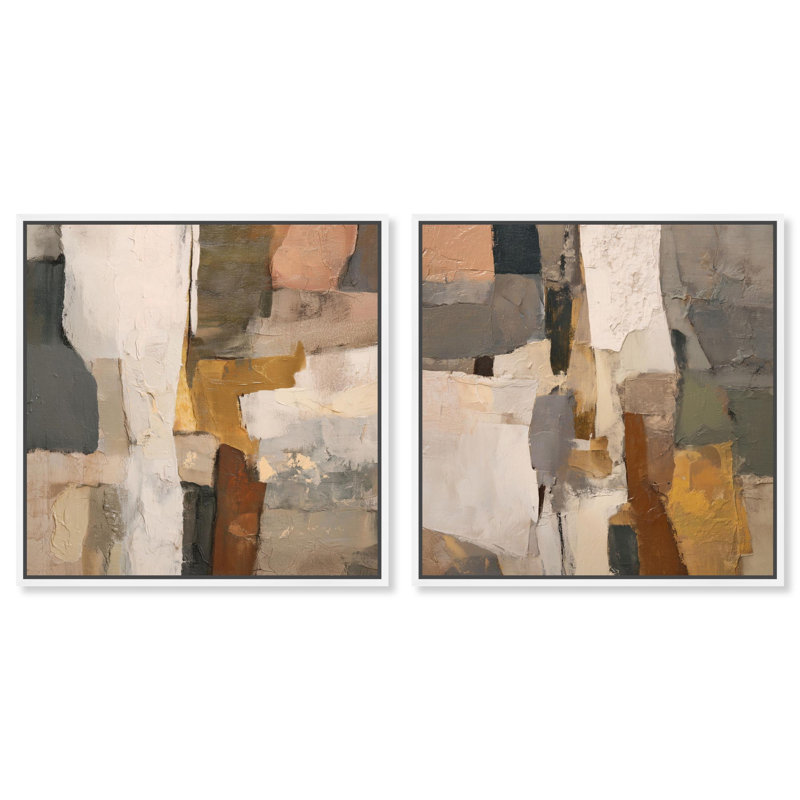 Patchwork Plains Duo Canvas Print Beige Wall Decor Set by Art Remedy, Black Frame, 12 x 12, 21" H x 21" W, White Frame