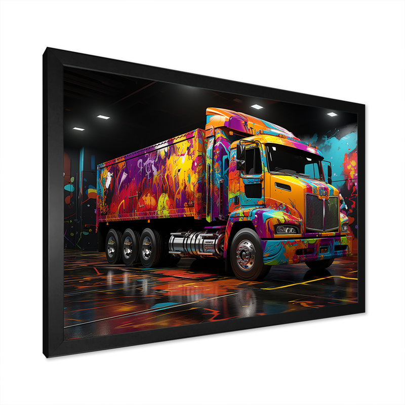 Street Art Semi Trailer Truck sur toile, Cadre simple noir, H 16 po x l 32 po x P 1 po