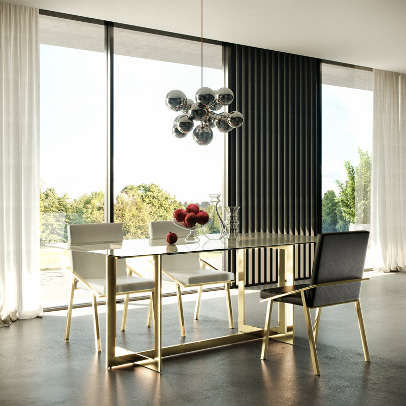 Glass Top Metal Base Dining Table, Gold